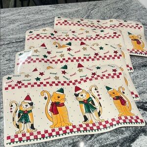 Festive Christmas Cat Placemats Vintage
